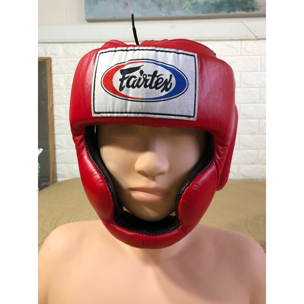 Fairtex HG6 Red Leather Muay Thai Sparring Headguard Headgear Boxing MMA Size L